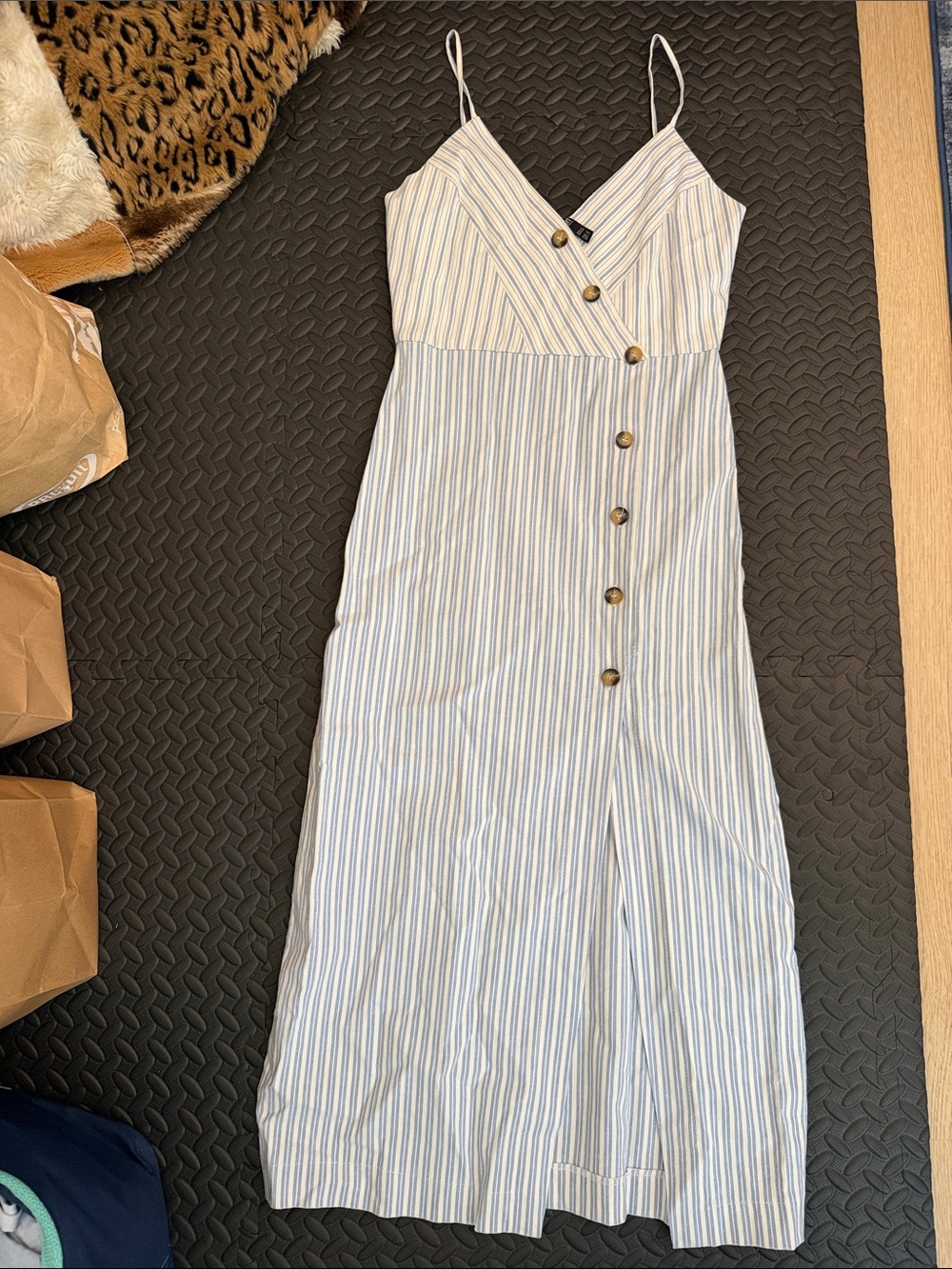 Zara Blue and White Striped Button-Front Maxi Dress